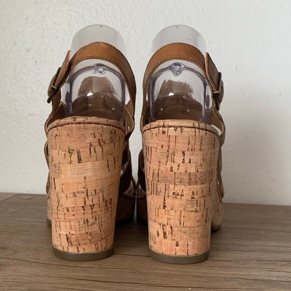 BORN Wedge Platform Sandal Bernese Cage Brown Leather Cork 9 US Buckle Slingback - Picture 6 of 15